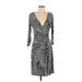 Laundry by Shelli Segal Casual Dress - Wrap V Neck 3/4 sleeves: Gray Dresses - Women's Size 4