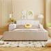 Latitude Run® Full Size Upholstered Grounded Bed, Mother & Child Bed w/ Bedside Desk & Little Round Stool Upholstered in Brown | Wayfair