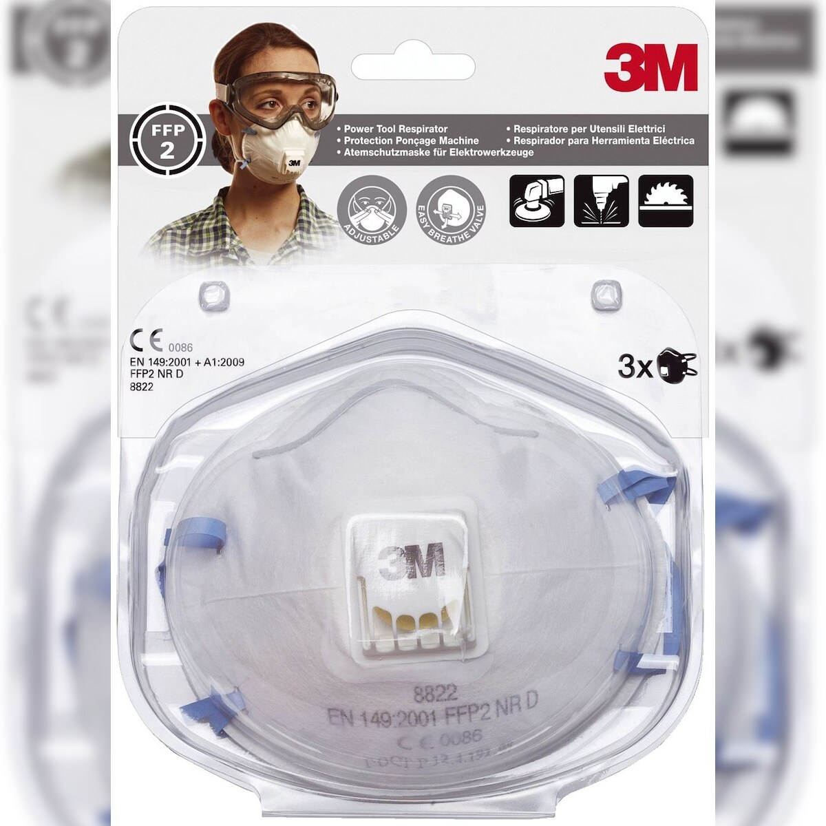 3M 8822C3 Feinstaubmaske Komfort - Pack mit 3 Stück Image