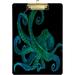 Wellsay Octopus Watercolor Blue Black Acrylic Clipboard Letter Size 9 x 12.5 Decorative Clipboard with Low Profile Gold Metal Clip for Office School Student Women