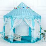 Princess Castle Portable Playhouse for 3 4 5 6 Year Old Girls Blue Canvas Indoor Outdoor Games-Kids Playhouse Play With Parents Friends