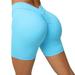 YDKZYMD Exercise Shorts for Women V Back Twist Scrunch Butt Lifting Short High Waist Booty Seamless Running Sport Shorts Compression Stretchy Yoga Biker Leggings Blue XL