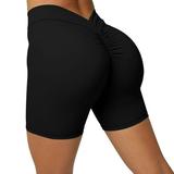 YDKZYMD Compression Shorts for Women Scrunch Butt Lifting V Back Twist Short Biker Running Yoga Stretchy Leggings Seamless High Waist Compression Booty Sport Shorts Black S