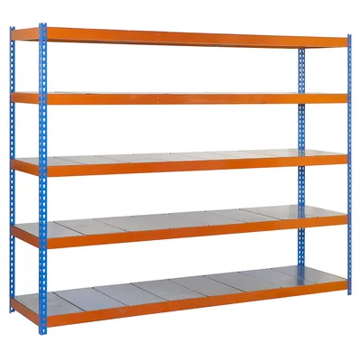 SimonRack Metallregal ohne Schrauben mit Simonforte -Metallschalen 5 Regale. Blau/Orange/Galva Farbe 2000x2400x450 mm Image