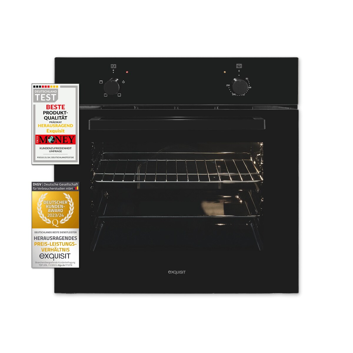 Exquisit Einbaubackofen EBE255-020 schwarz | Energieeffizienzklasse A | 59,0 l Garraum | Einbaubackofen 60 cm Image
