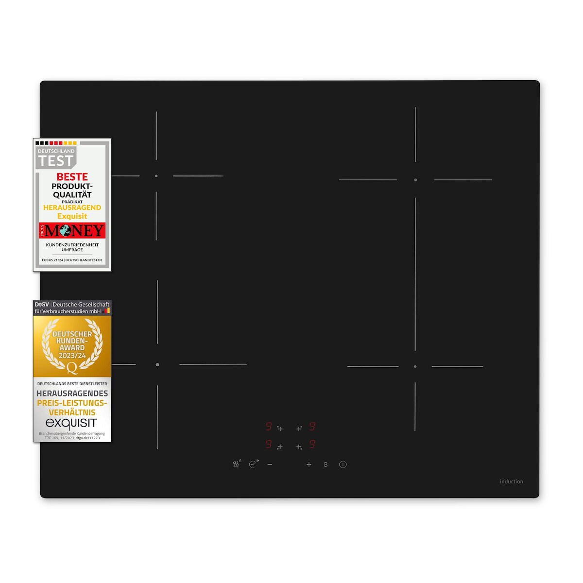 Exquisit Kochfeld EKI 600-SF-B-380 | Induktion | Touch | Timer | 4 Kochzonen | Rahmenlos | 7000 W Image