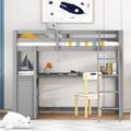 Lit mezzanine enfant 90 x 200 cm avec tiroirs de rangement et bureau sous lit. Gris - Gris