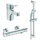 Olyos Set Mitigeur thermostatique + Barre de douche 60cm avec Douchette 2 jets + Mitigeur lavabo