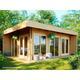 Chalet en Bois lumio 19,7M2 - 2 Doubles Portes + 3 Baies Fixes - Madriers épais (44mm) - Serrure à