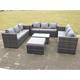 Outdoor Rotin Garden Furniture Lounge Sofa Set, Table Basse Allongée Avec Grand Tabouret de pied