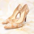 Jessica Simpson Shoes | Jessica Simpson Cork D’orsay Pumps Heels Shoes Size 7m Tan/Cream Applique | Color: Cream/Tan | Size: 7