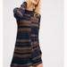 Free People Dresses | Free People Women's Long Sleeve Sweater Mini Dress Blue Gold Stripe Size Medium | Color: Blue/Gold | Size: M