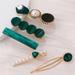Anthropologie Accessories | 5 Piece Emerald Pearl Detail Hair Clips | Color: Gold/Green | Size: Os