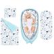 Solvera_Ltd Cotton Baby Nest Newborn Set Cuddly Nest Crawling Blanket Baby Cocoon with Mattress and Quilt Cuddly Nest Bumper Baby Boys Girls (Minky Blue/Hearts)