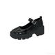 BKYWJTR6 Fashion Elegant Chunky Wedge Shoes Gothic Patent Leather Round Toe Platform Lolita Mary Jane Flat Women Shoes Classic Fashion Loafers, Light black, 8.5 UK