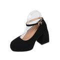Classic Elegant Women's Pumps Vintage Velvet Leather High Heels Women's Shoes Square Buckle Mary Jane Shoes Women's Banquet Lolita Shoes, black, 2/2.5 UK