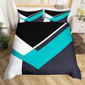 Loussiesd Geometry Duvet Cover Geometric Comforter Cover Minimalist Modern Style Bedding Set For Kids Adults Black White Teal Bedspread Cover Ultra Soft Quilt Cover 3Pcs Double Size