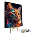 TISHIRON DIY Paint by Rainbow Number Abstract Colourful Cat Paint by Numbers for Adults Animal Paint by Numbers Kits on Canvas for Home Wall Decor Acrylic Paint by Number Kits for Kid- 16x20inchFramed