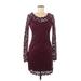 Sequin Hearts Casual Dress - Bodycon Scoop Neck Long sleeves: Burgundy Solid Dresses - Women's Size Medium