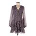 1.State Casual Dress - Mini V Neck Long sleeves: Brown Floral Dresses - New - Women's Size 6