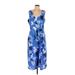 Vince Camuto Casual Dress - Midi V-Neck Sleeveless: Blue Print Dresses - Women's Size Large