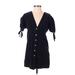 Free People Casual Dress - Mini Plunge Short sleeves: Black Solid Dresses - Women's Size Small