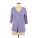 J.Jill Short Sleeve Top Purple Print V Neck Tops - Women's Size Medium