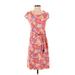 Talbots Casual Dress - A-Line Scoop Neck Short sleeves: Orange Floral Dresses - Women's Size Small Petite