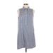 Max Studio Casual Dress - Shirtdress High Neck Sleeveless: Blue Dresses - Women's Size Medium