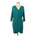 Charming Charlie Casual Dress - Wrap V Neck 3/4 sleeves: Teal Solid Dresses - Women's Size Medium