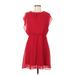 The Limited Casual Dress - Mini High Neck Short sleeves: Red Print Dresses - Women's Size Medium