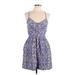 Ecote Casual Dress - A-Line V Neck Sleeveless: Blue Dresses - Women's Size Large