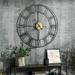 36-inch Metal Silent Wall Clock with Roman Numerals and Wooden Center - Dia 36" x 1.5" H