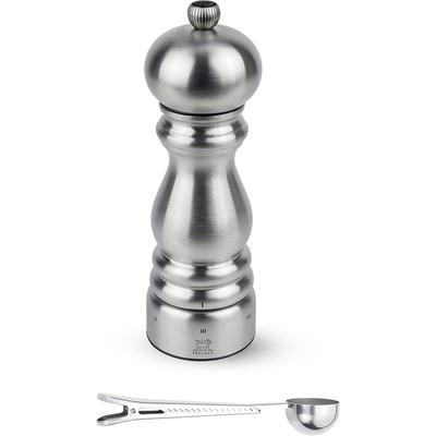 Peugeot Paris Chef u'Select Stainless Steel Pepper Mill - With Stainless Steel Spice Scoop/Bag Clip (7 -Inch, Pepper Mill)