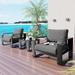 3-pieces Aluminum Two-person Patio Outdoor Chair Set W/Cushion and Coffee Table