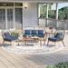 5Pcs Patio Furniture Sets, Outdoor Rattan Bistro Set, Rope Woven Conversation Sofa With Solid Wood Table