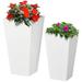 Set of 2 Modern Lightweight Black Outdoor Patio Flower Pot Tall Planter Box - 11.75" L x 11.75" W x 21.75" H