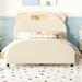 Low-Profile Child Bed Bear-Shaped Velvet Full Platform Bed Upholstered Frame No Box Spring Needed for Kids Bedroom - Beige