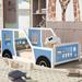 Twin Bed Frame Jeep Shaped Platform Bed Creativity Kids Bed Support Floor Bed Car Bed with 2 Doors and Windows Slat - Blue