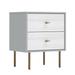 2 Drawer Nightstand, Satin Gold Handles and Legs, White, Grey - 24 Inch