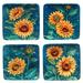 Certified International Golden Sunflowers Set of 4 Canape Plates - 6" x 6" x 0.75"