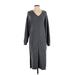 Wilfred Free Casual Dress - Midi V Neck 3/4 sleeves: Gray Solid Dresses - Women's Size Small