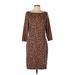 Lauren by Ralph Lauren Casual Dress - Sheath Boatneck 3/4 sleeves: Brown Leopard Print Dresses - Women's Size Large