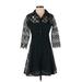 Zara Basic Cocktail Dress - A-Line Collared 3/4 sleeves: Black Print Dresses - Women's Size Small