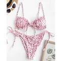 Bikini string rose pour femme maillot de bain fleur taille basse triangle push-up maillots de