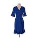 Trina Turk Casual Dress - Wrap V Neck 3/4 sleeves: Blue Print Dresses - Women's Size 4