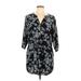 Gap Outlet Casual Dress - Shift V Neck 3/4 sleeves: Black Floral Dresses - Women's Size Large