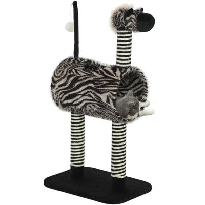 Kratzbaum, Höhe 93 cm, Katzenbaum im Zebra-Design, Kletterbaum mit Katzentunnel, Katzenkratzbaum Image