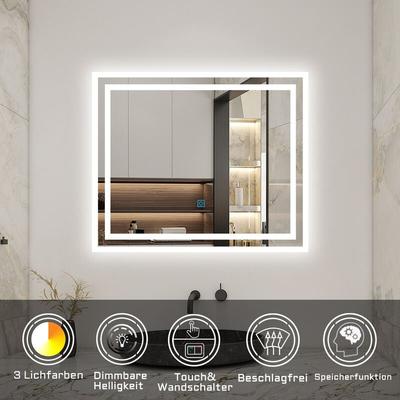 80 x 60 cm Beschlagfrei+3 Lichtfarben Dimmbar+LED Memory Funktion Image