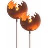 Spetebo - Metall Gartenstecker Naturrost Feuerball - 2er Set / groß - Rost Windlicht mit Erdspieß